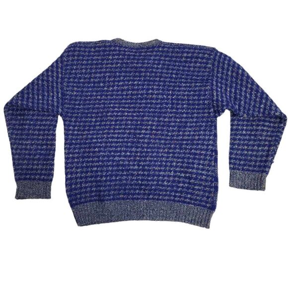 VINTAGE 80s blue multicolor crew neck pullover unisex sweater L - Picture 3 of 8